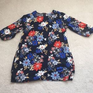 Navy blue dress with colorful flowers